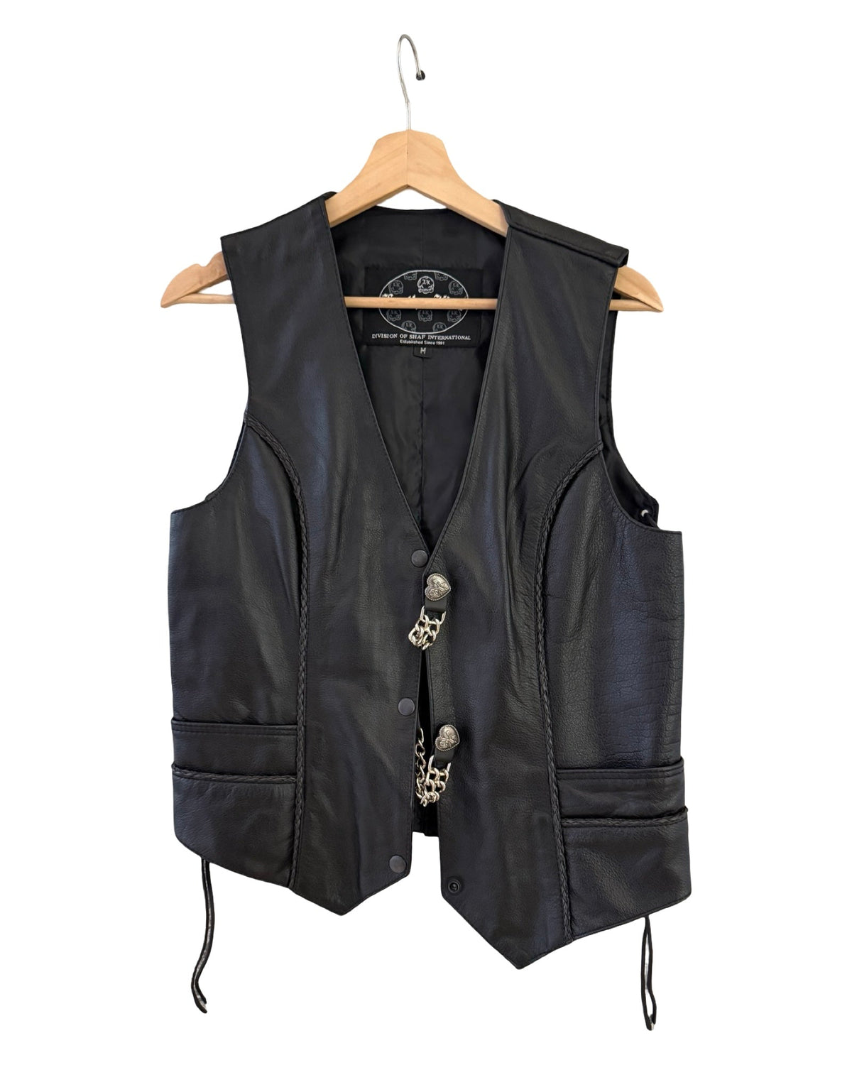 Vintage 90s Leather Silver Chained Chrome Hearts Vest