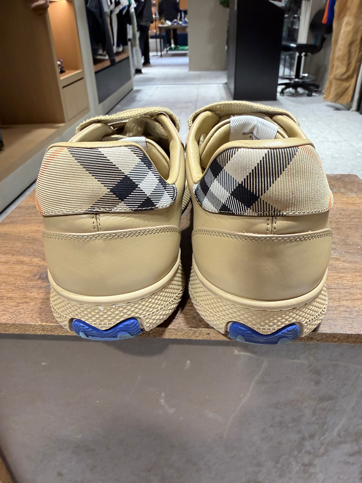 US 10 Burberry Leather Check Terrace Sand Sneakers