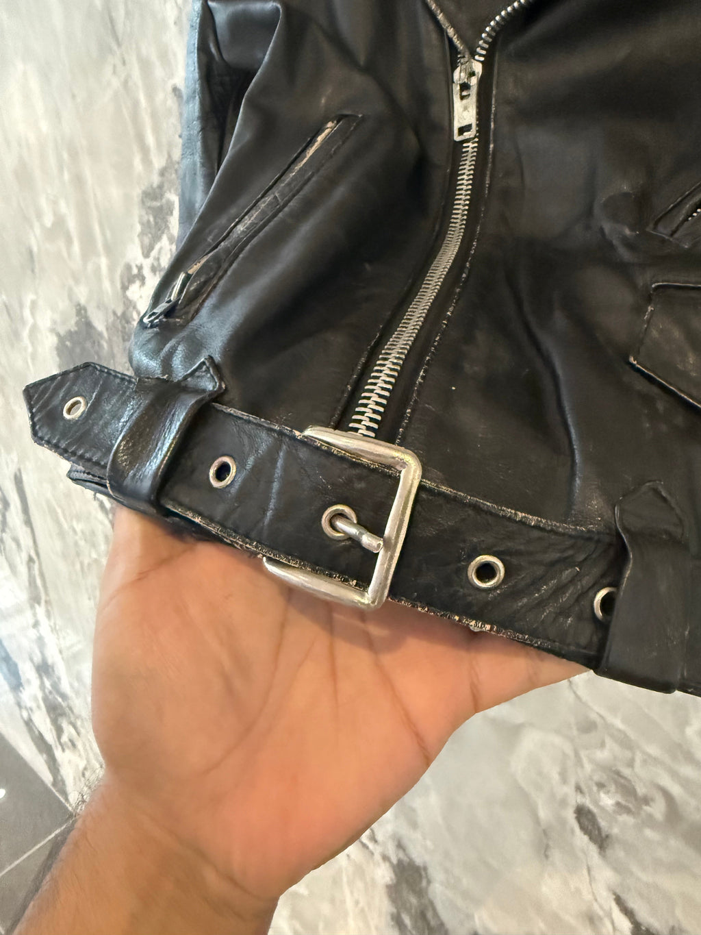 Vintage 80s Distressed Leather Motorcycle Biker Jacket product image 3