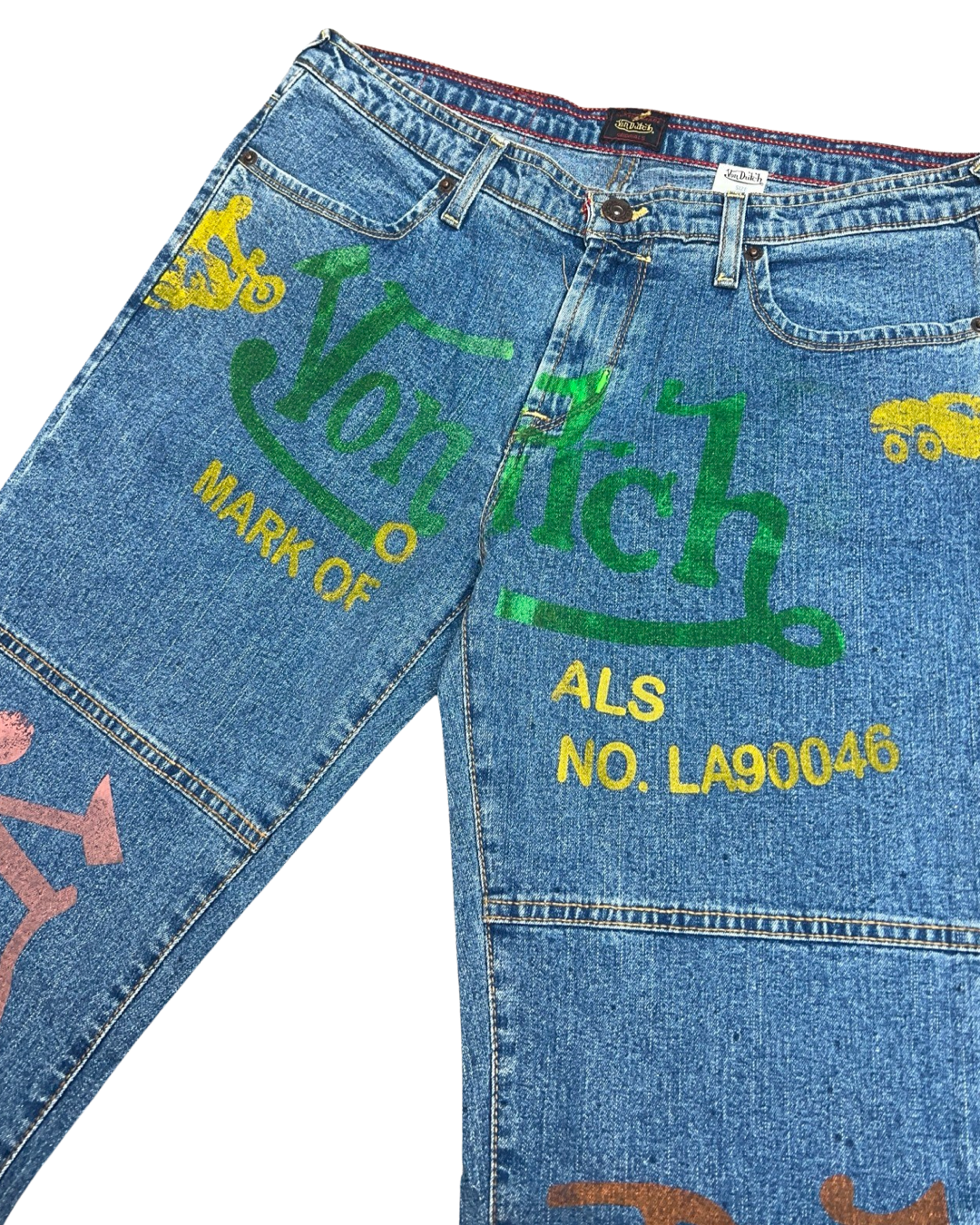 Womens y2k Vintage Von Dutch Sample Big Print Low Rise Jeans