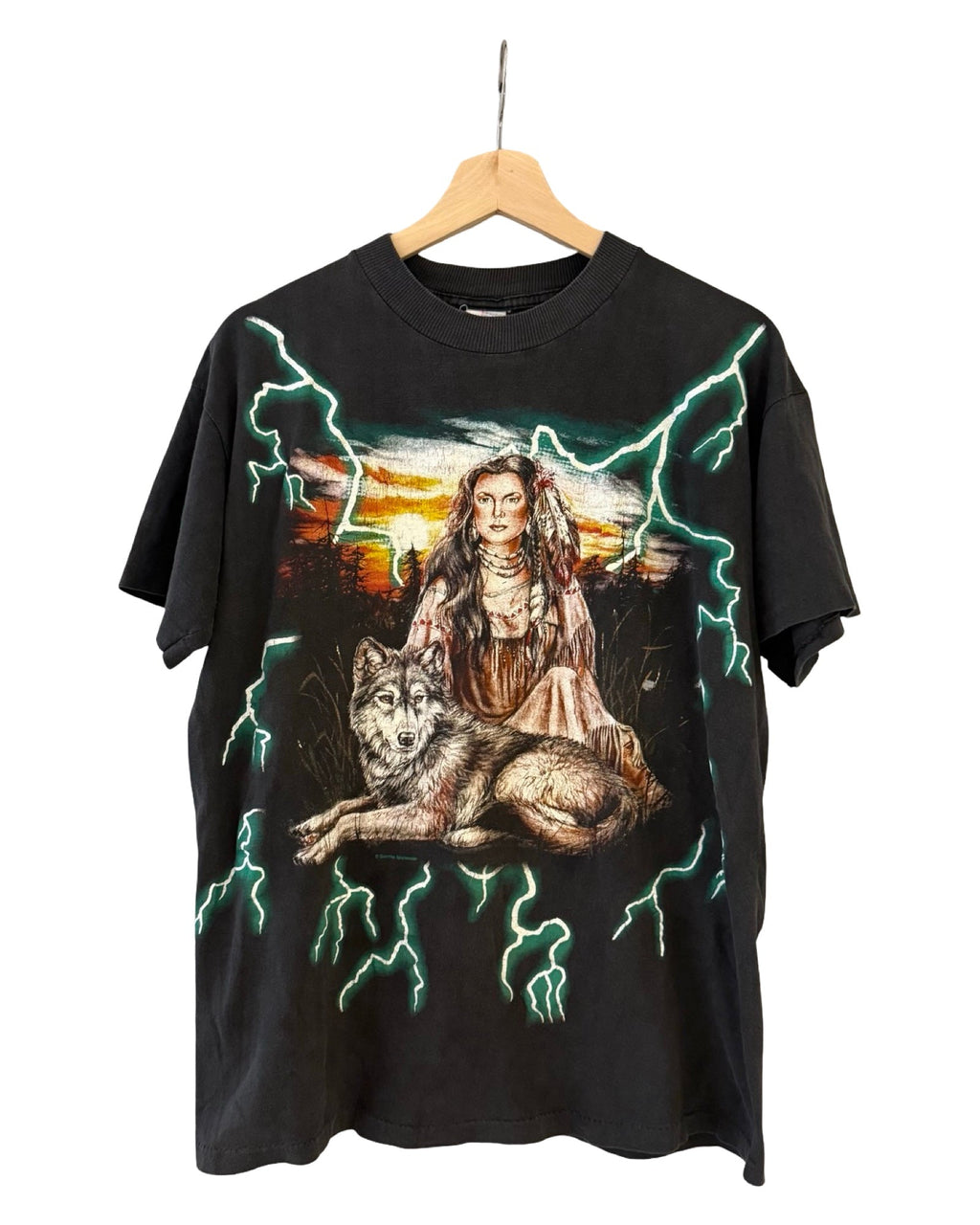 Vintage 90s Native Woman American Thunder Lightning Tee product image 1