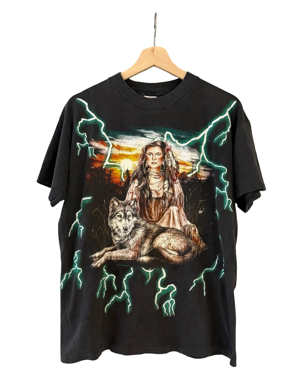 Vintage 90s Native Woman American Thunder Lightning Tee product image 1