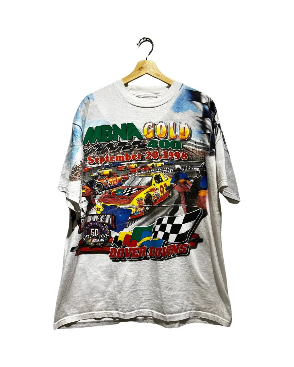 Vintage 1998 Nascar MBNA Winston Cup Gold All Over Print Tee