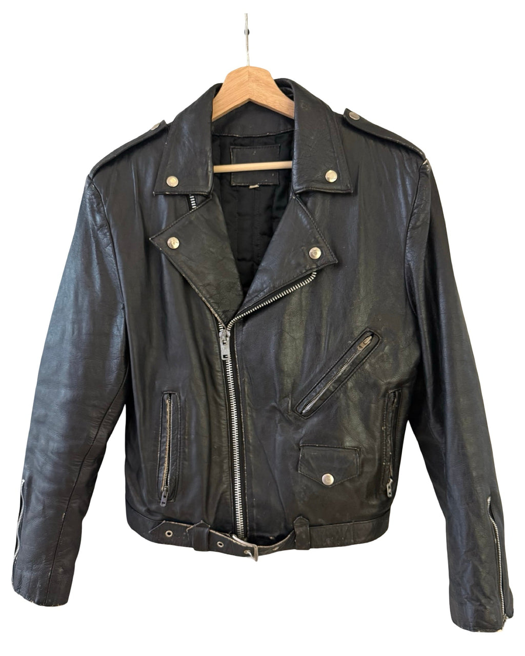 Vintage 80s Distressed Leather Motorcycle Biker Jacket product image 1