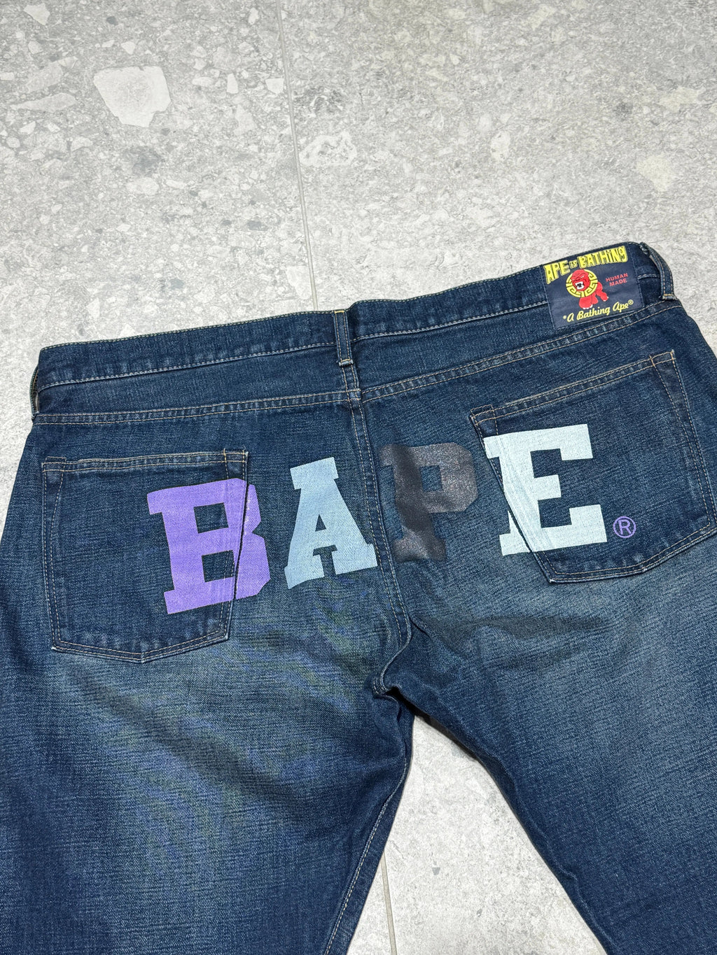 Rare y2k BAPE Human Made Baggy Spellout Jeans size 40