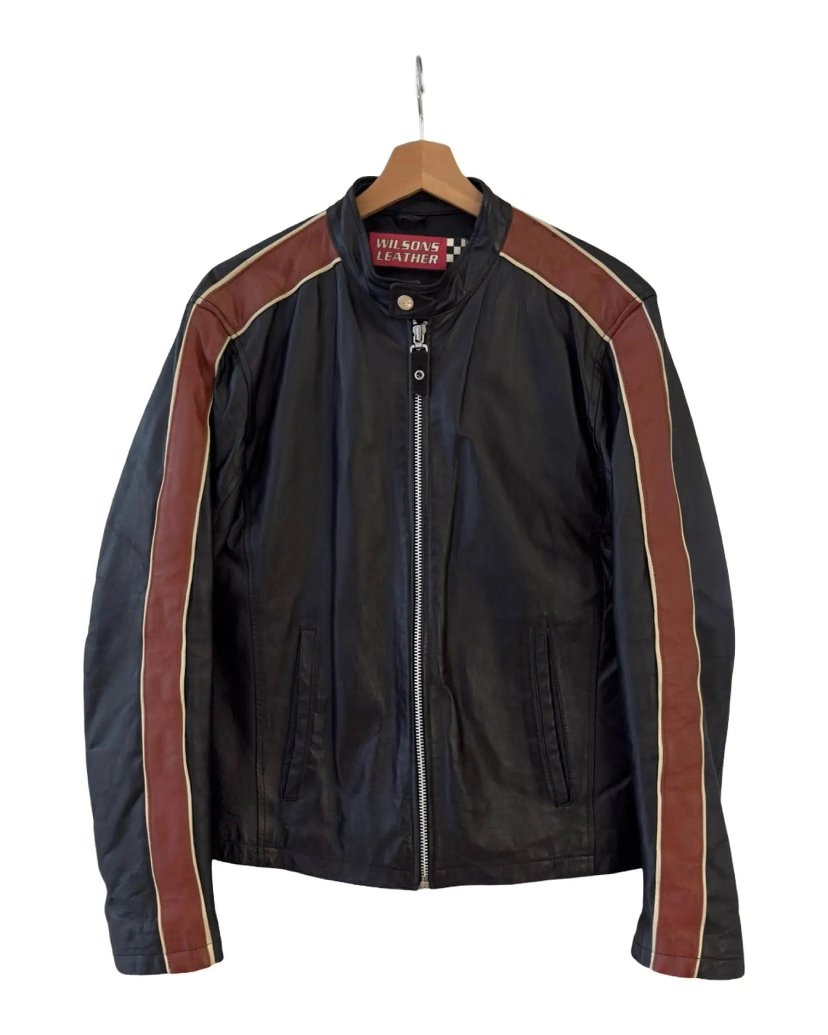Vintage 90s Wilson Leathers Moto Orange Striped Jacket product image 1