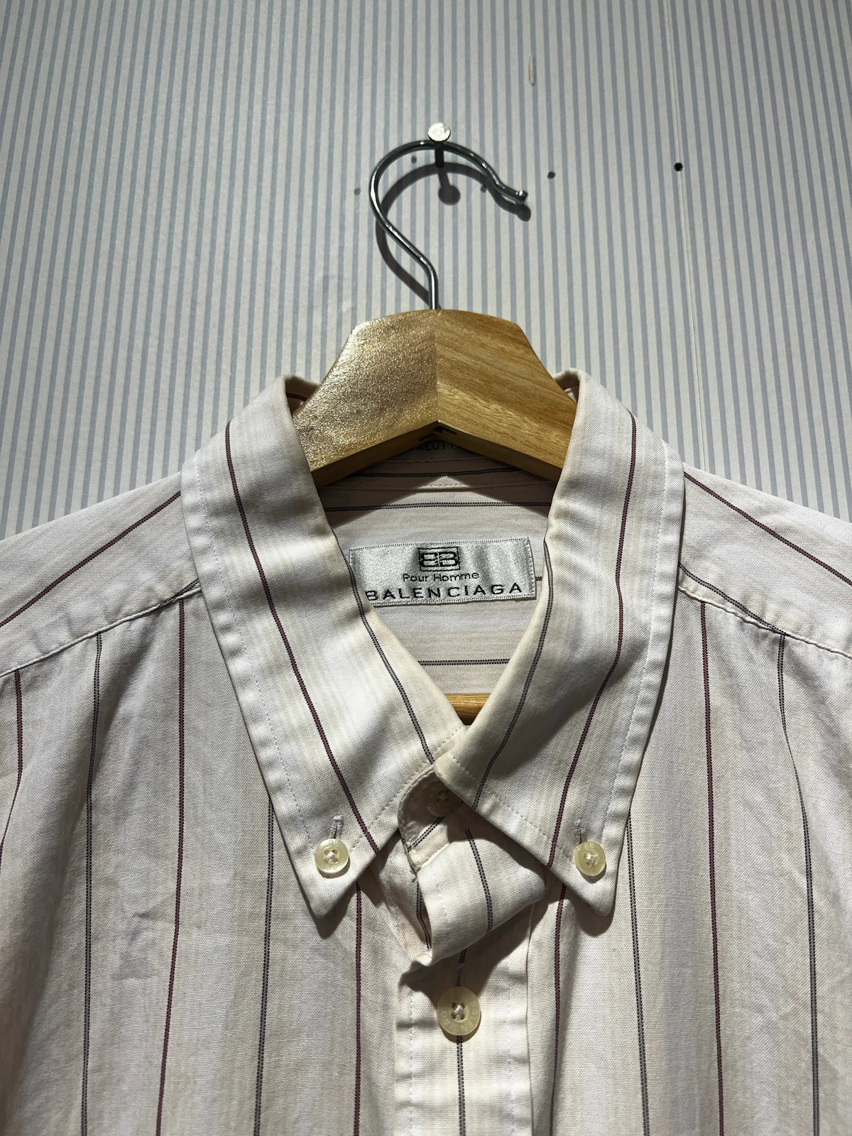 Archive 90s Balenciaga Striped Short Sleeve Logo Shirt product image 3