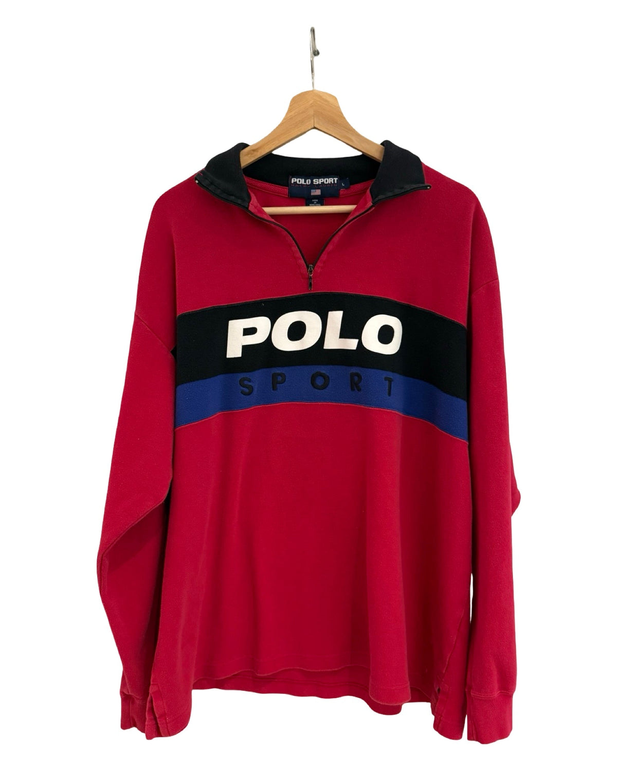 Vintage 90s Polo Sport Ralph Lauren Red Spellout Quarter Zip Sweater