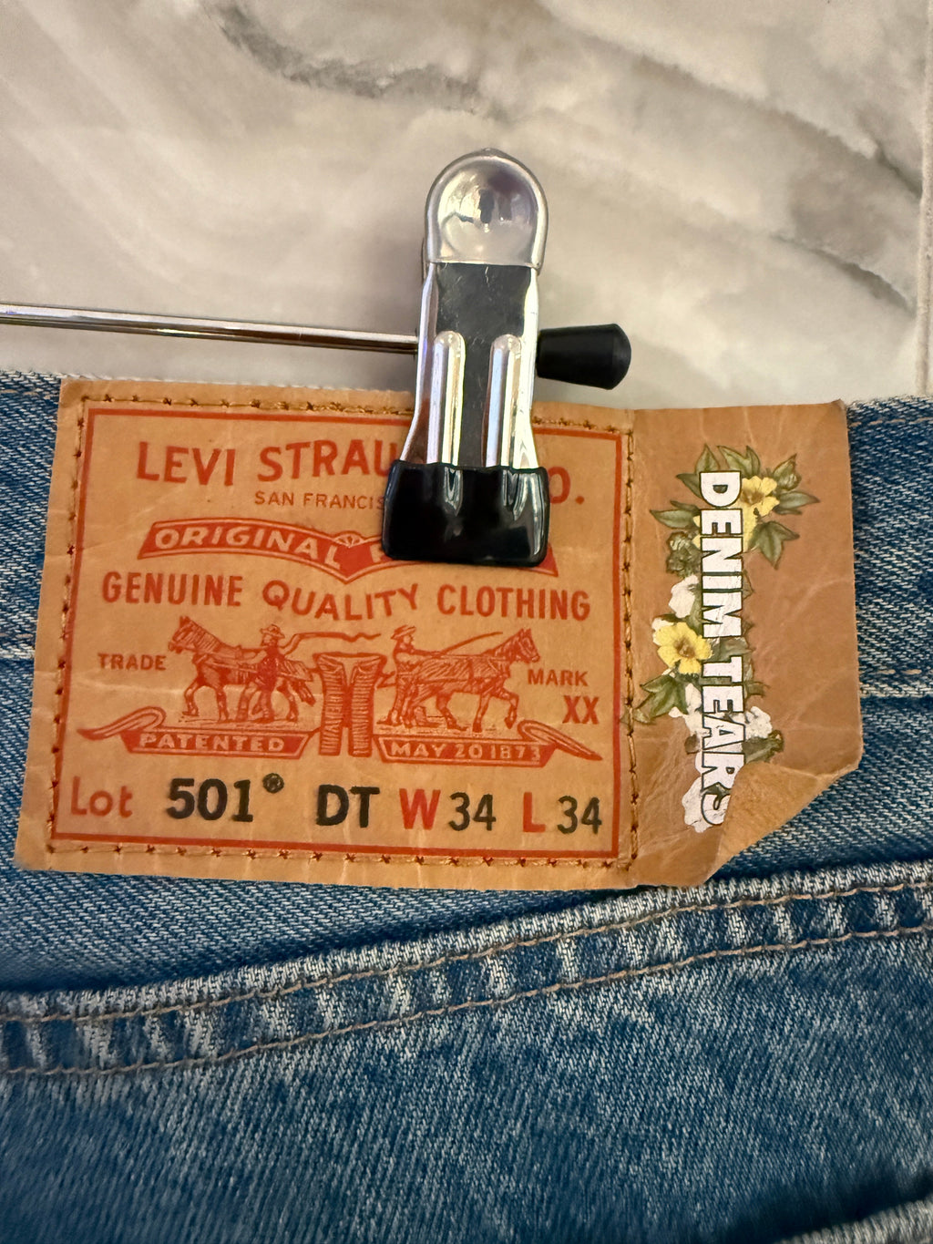 34 x 34 Stussy x Denim Tears 501 Indigo Jeans