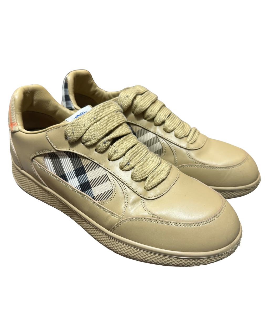 US 10 Burberry Leather Check Terrace Sand Sneakers