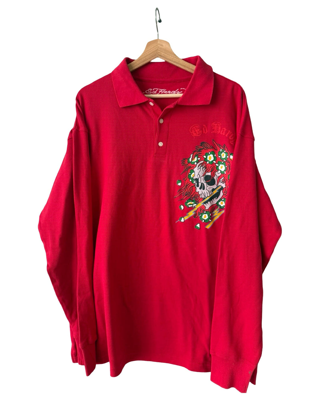 Vintage y2k Ed Hardy Red Skull Long Sleeve Polo Shirt product image 1
