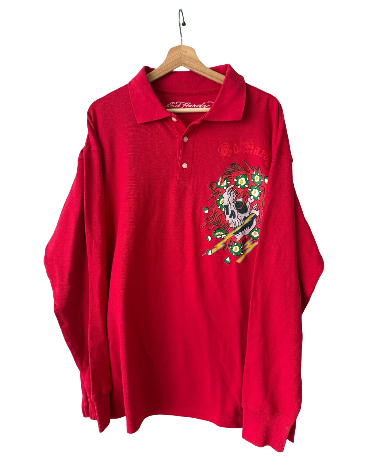Vintage y2k Ed Hardy Red Skull Long Sleeve Polo Shirt product image 1
