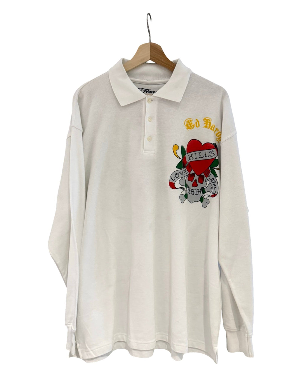 Vintage y2k Ed Hardy Long Sleeve White Polo Shirt product image 1
