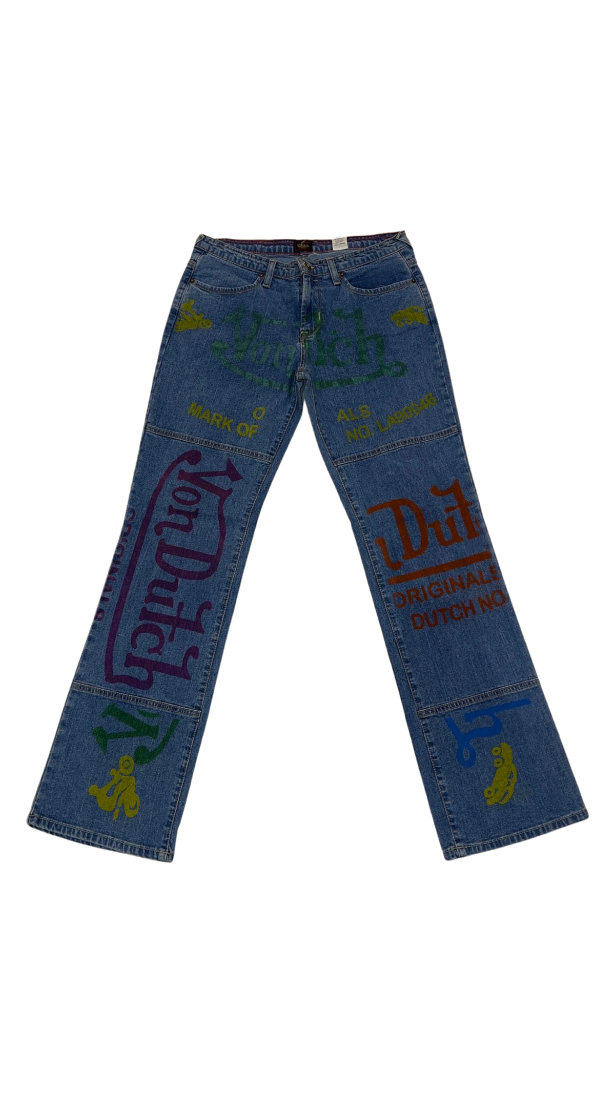W 13 / M 32 x 32 Vintage Von Dutch Sample Big Print Jeans
