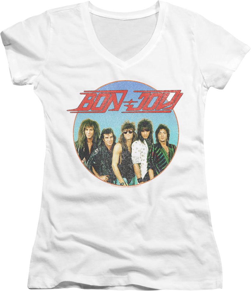 Ladies Retro Circle Bon Jovi V-Neck Shirt product image 1