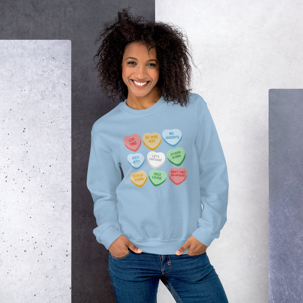 Pittsburghese Conversation Hearts | Crewneck Sweatshirt product image 2