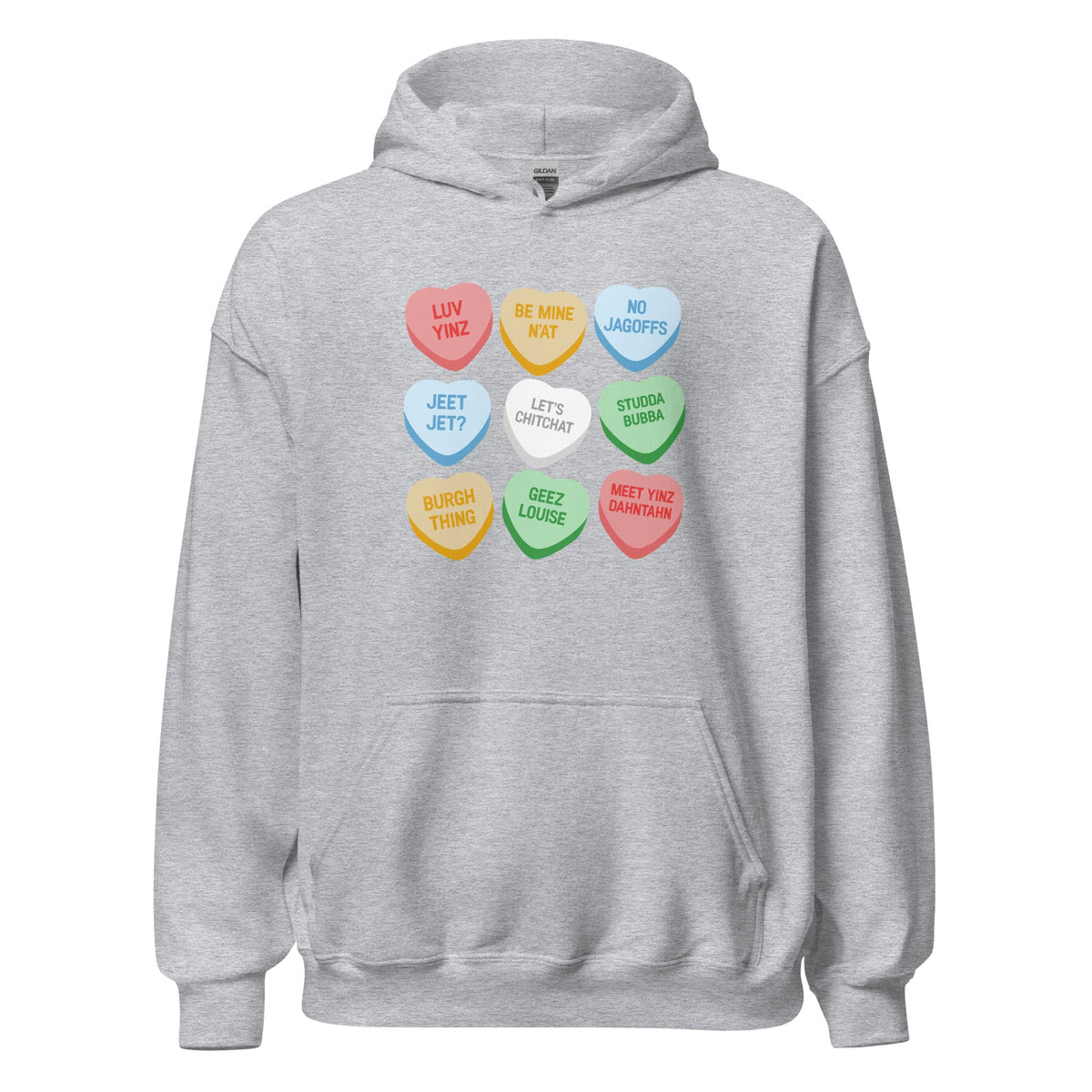 Pittsburghese Conversation Hearts | Hoodie product image 3