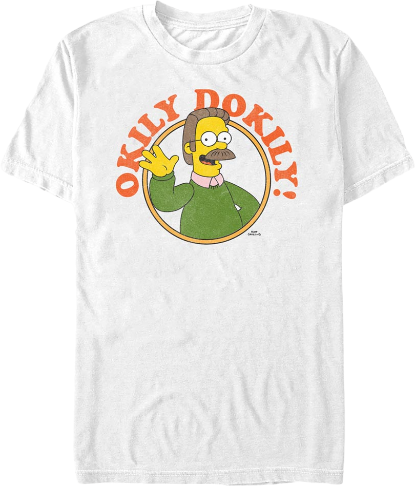 White Ned Flanders Okily Dokily Simpsons T-Shirt product image 1